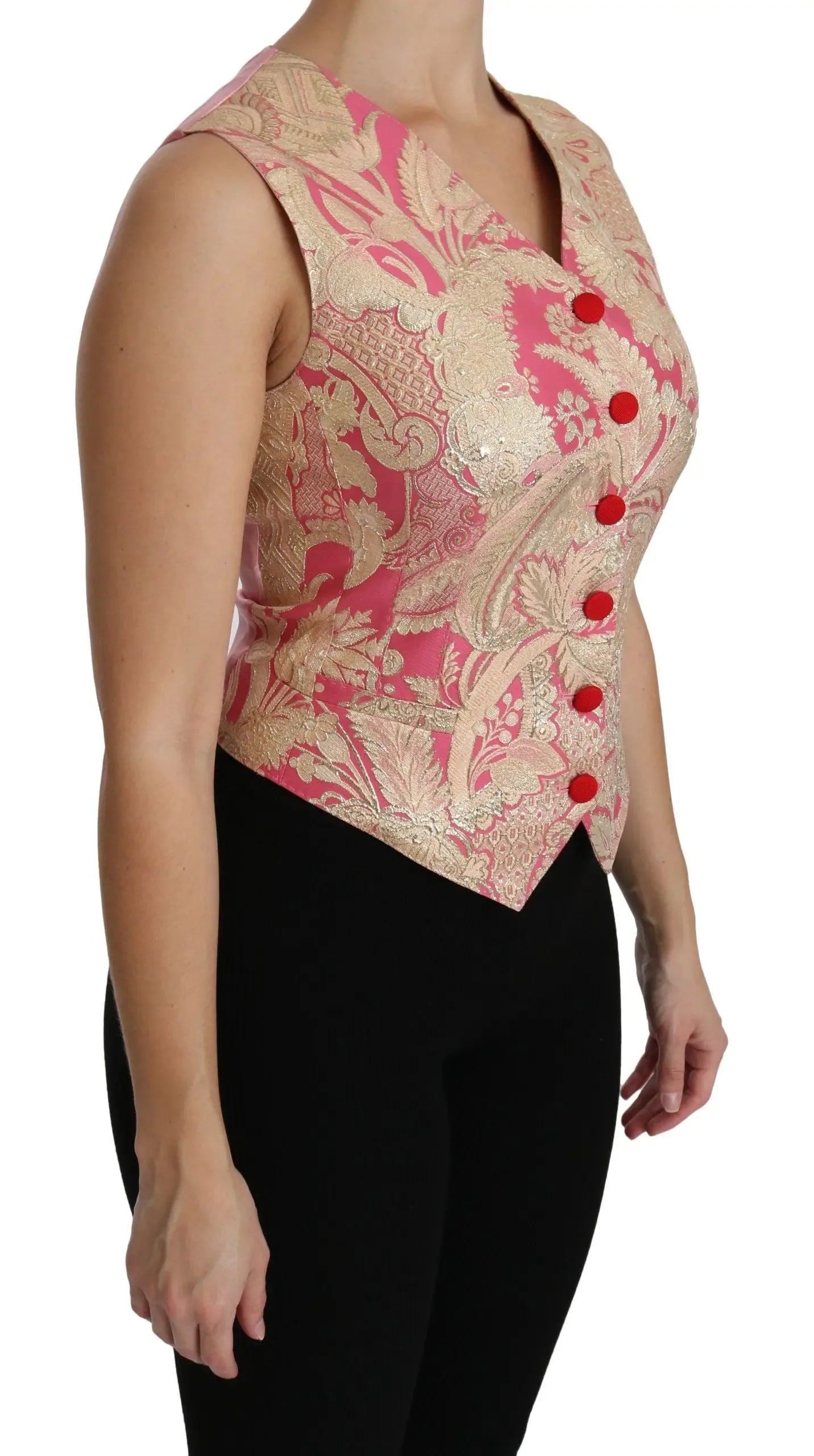 Dolce & Gabbana Pink Gold Brocade Waistcoat Vest Blouse Top - Zeiniez