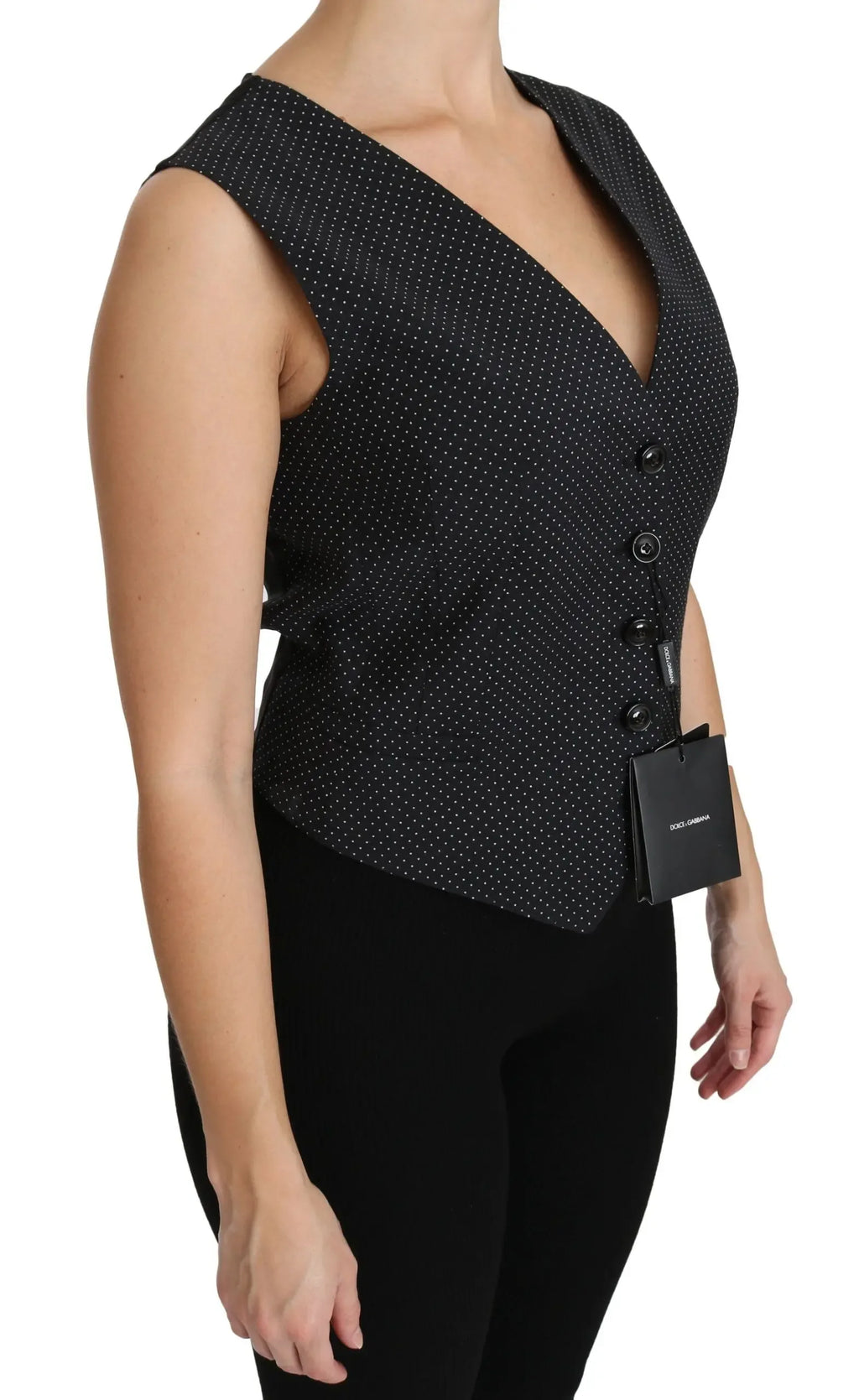 Dolce & Gabbana Black Dotted Waistcoat Vest Blouse Top - Zeiniez