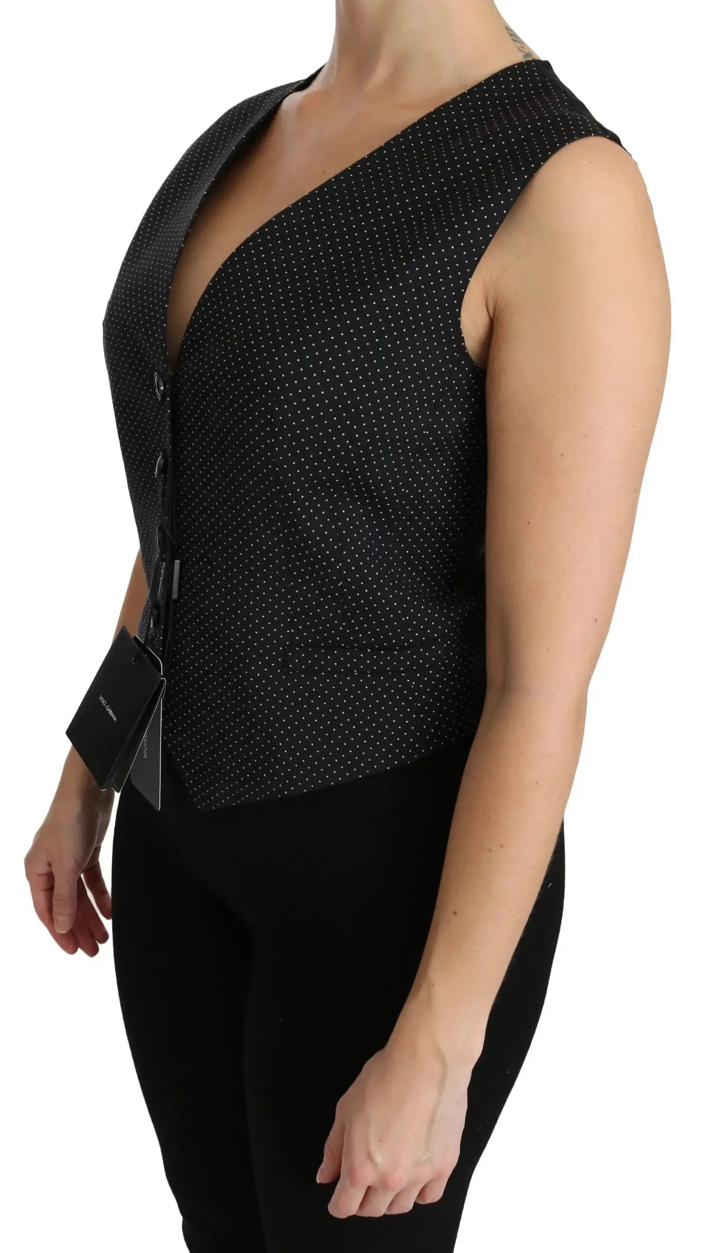 Dolce & Gabbana Black Dotted Waistcoat Vest Blouse Top - Zeiniez