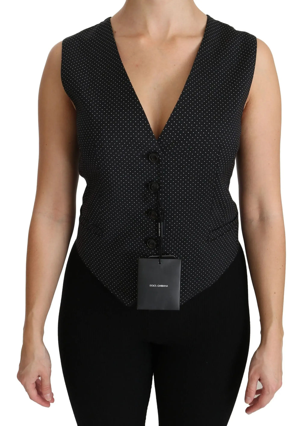 Dolce & Gabbana Black Dotted Waistcoat Vest Blouse Top - Zeiniez