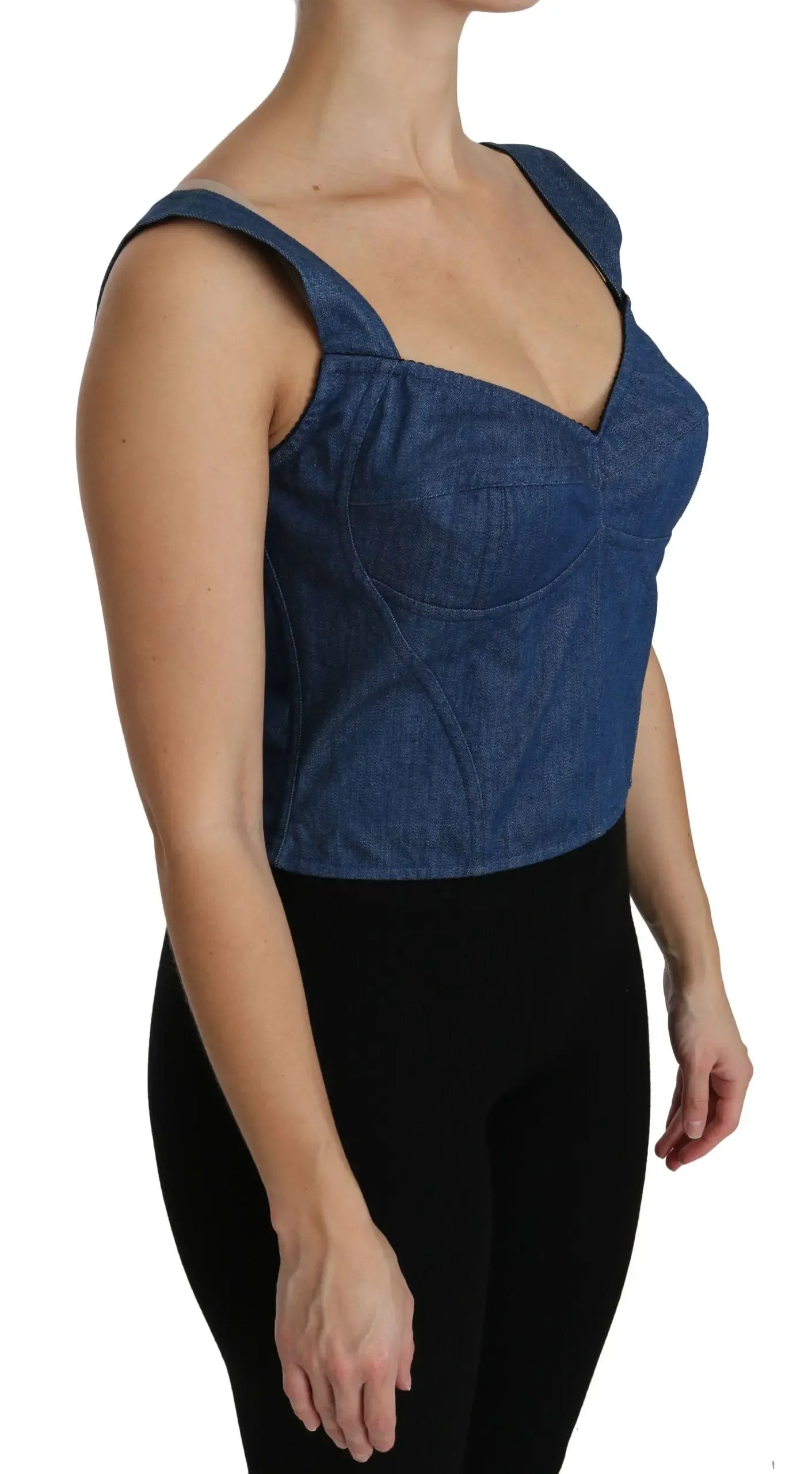 Dolce & Gabbana Blue Sleeveless Bustier Blouse Cotton Top - Zeiniez