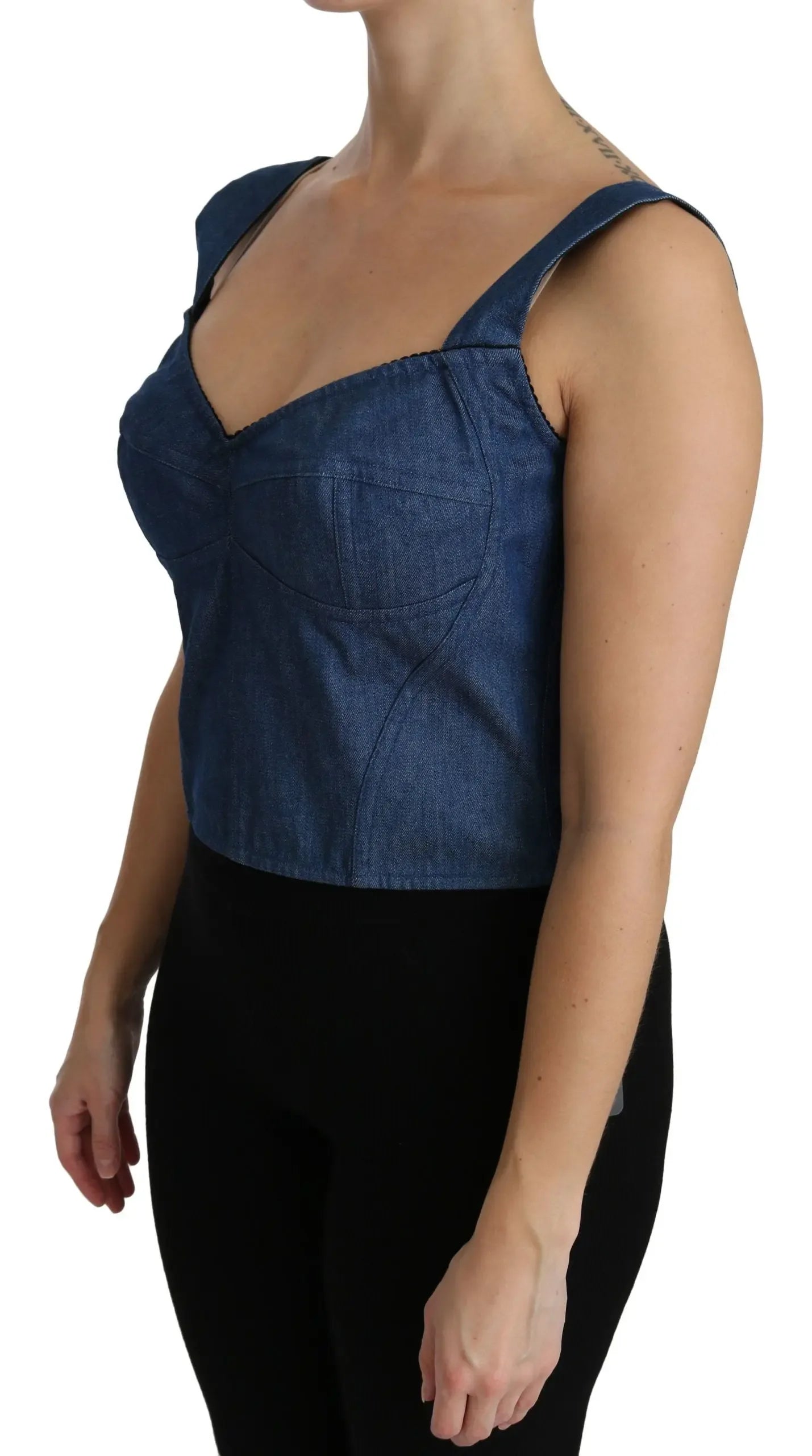 Dolce & Gabbana Blue Sleeveless Bustier Blouse Cotton Top - Zeiniez