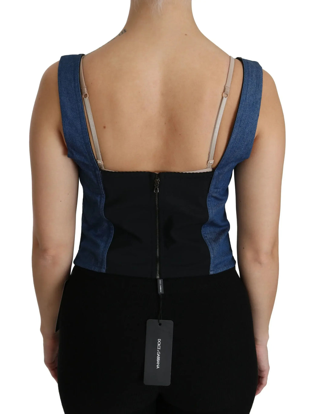 Dolce & Gabbana Blue Sleeveless Bustier Blouse Cotton Top - Zeiniez