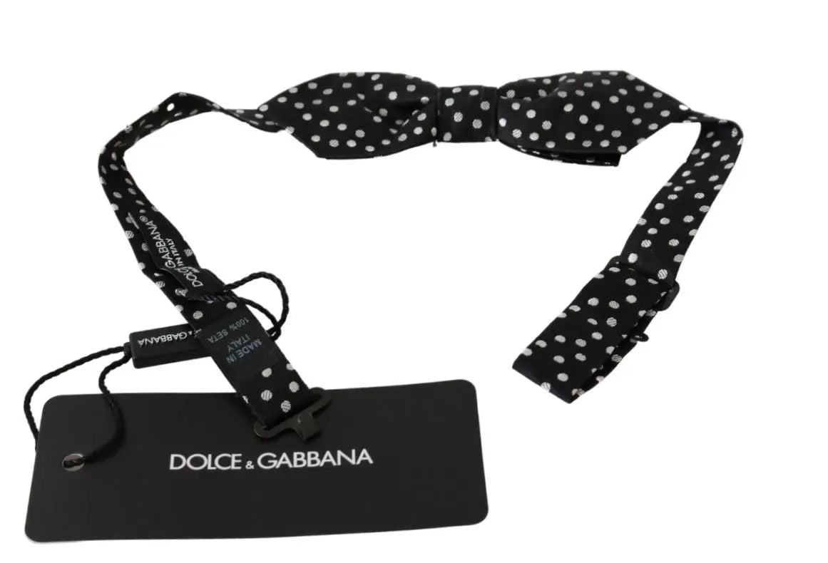 Dolce & Gabbana Black Polka Dots Mens Necktie Papillon 100% Silk Bow Tie - Zeiniez