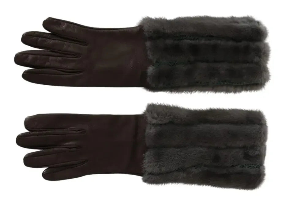 Dolce & Gabbana Brown Mid Arm Length Leather Fur Gloves - Zeiniez