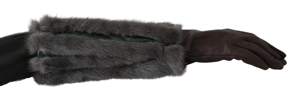 Dolce & Gabbana Brown Mid Arm Length Leather Fur Gloves - Zeiniez