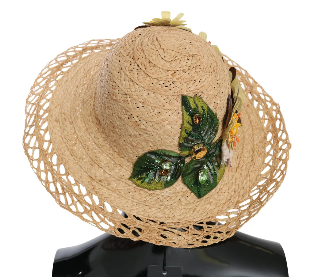 Dolce & Gabbana Beige Wide Brim Floral Bucket Capello Hat - Zeiniez