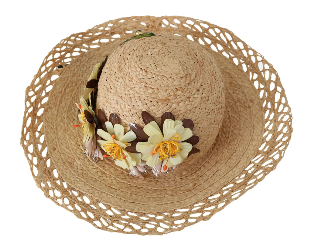 Dolce & Gabbana Beige Wide Brim Floral Bucket Capello Hat - Zeiniez