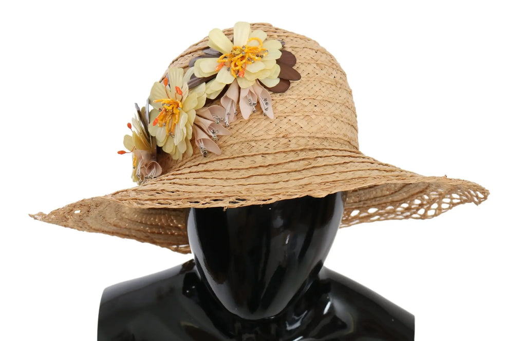 Dolce & Gabbana Beige Wide Brim Floral Bucket Capello Hat - Zeiniez