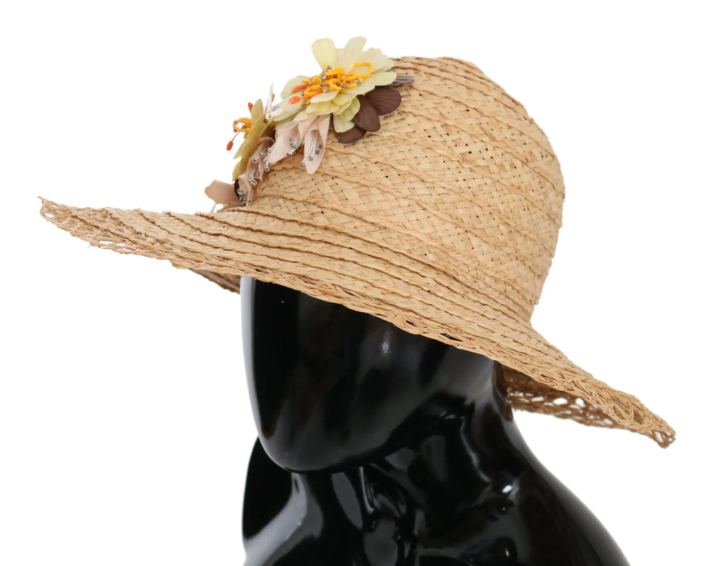 Dolce & Gabbana Beige Wide Brim Floral Bucket Capello Hat - Zeiniez