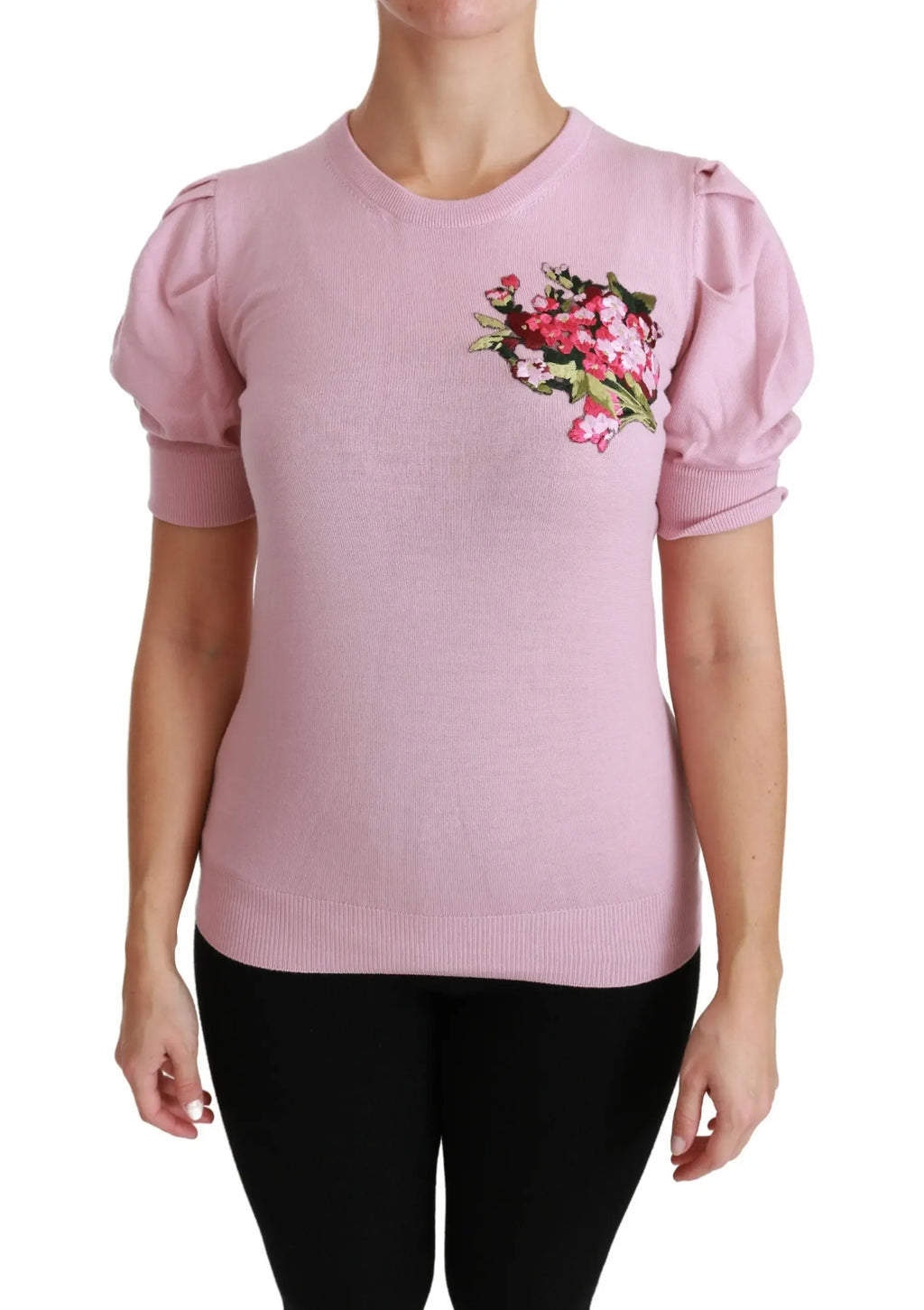 Dolce & Gabbana Pink Floral Embroidered Blouse Wool Top - Zeiniez
