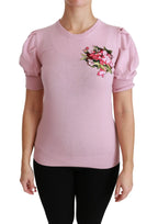 Dolce & Gabbana Pink Floral Embroidered Blouse Wool Top - Zeiniez