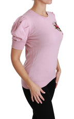 Dolce & Gabbana Pink Floral Embroidered Blouse Wool Top - Zeiniez