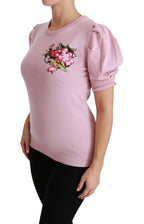 Dolce & Gabbana Pink Floral Embroidered Blouse Wool Top - Zeiniez