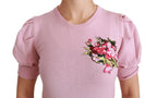 Dolce & Gabbana Pink Floral Embroidered Blouse Wool Top - Zeiniez