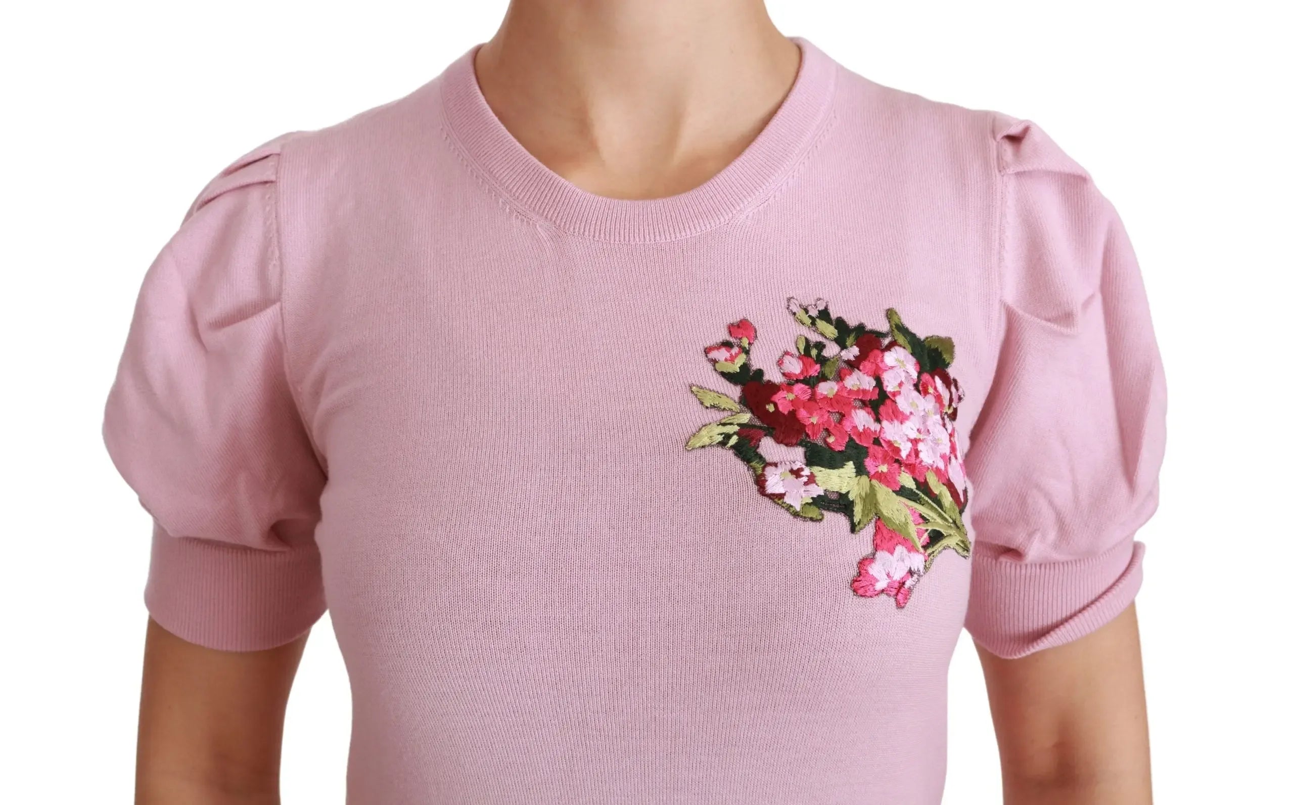 Dolce & Gabbana Pink Floral Embroidered Blouse Wool Top - Zeiniez
