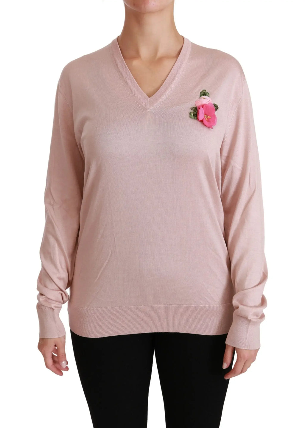 Dolce & Gabbana Pink Floral Embellished Pullover Silk Sweater - Zeiniez