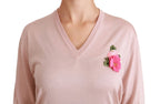 Dolce & Gabbana Pink Floral Embellished Pullover Silk Sweater - Zeiniez