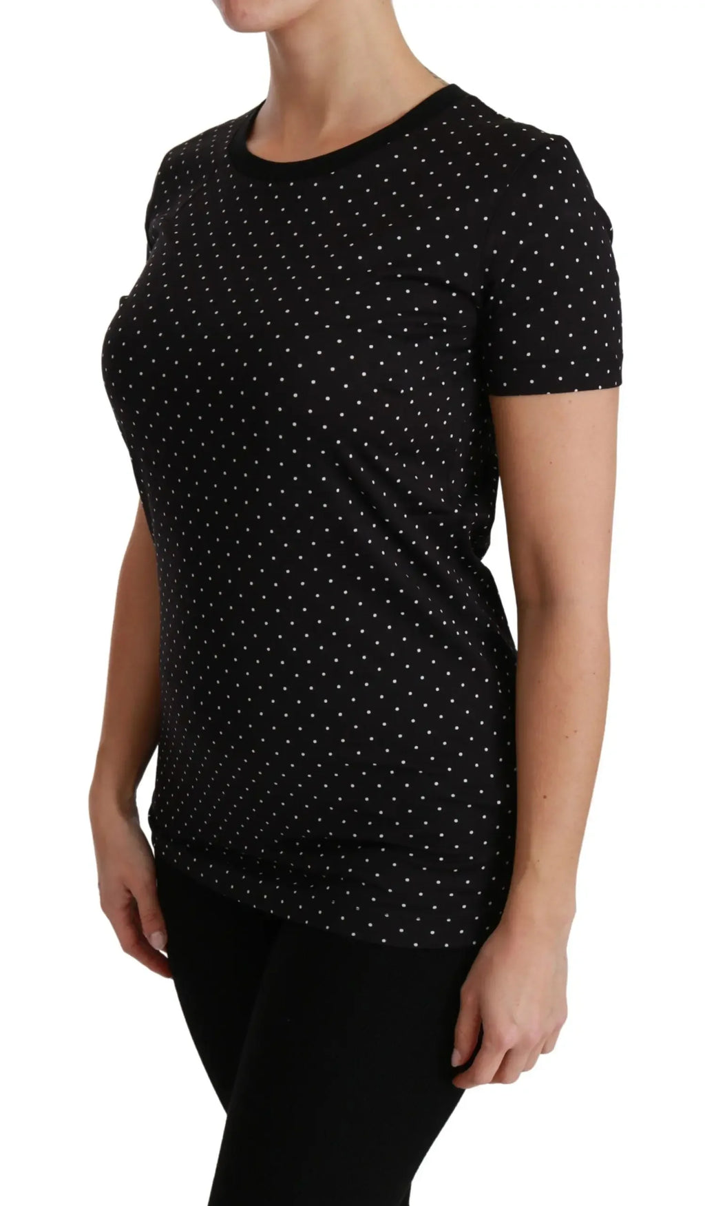 Dolce & Gabbana Black Dotted Crewneck Cotton Top T-shirt - Zeiniez