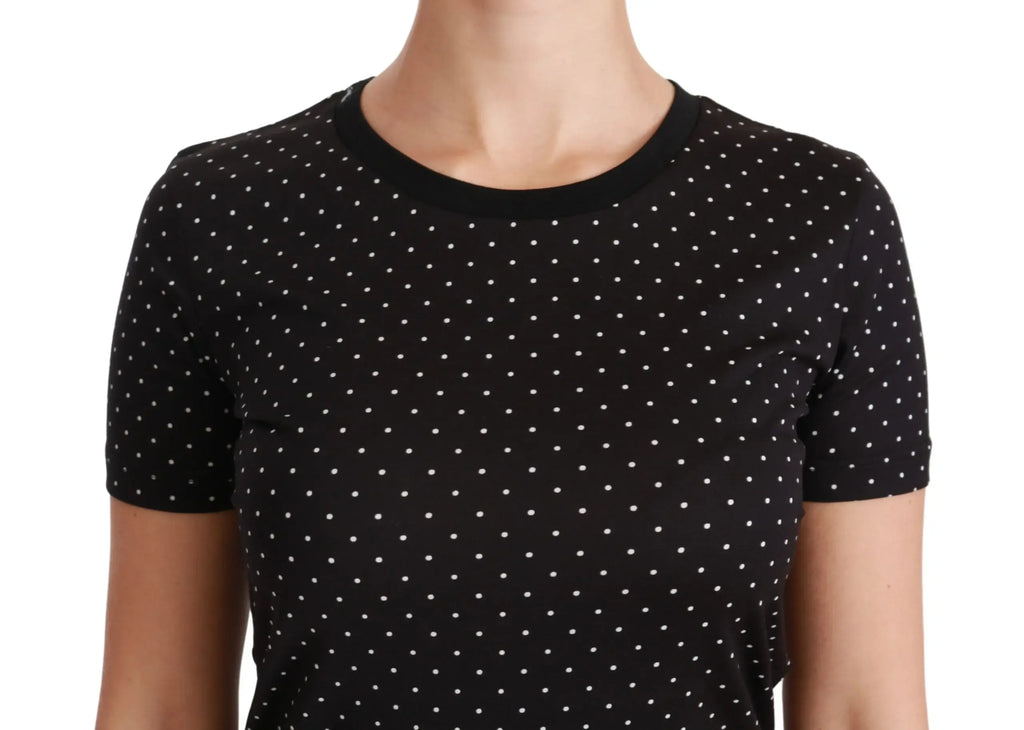 Dolce & Gabbana Black Dotted Crewneck Cotton Top T-shirt - Zeiniez