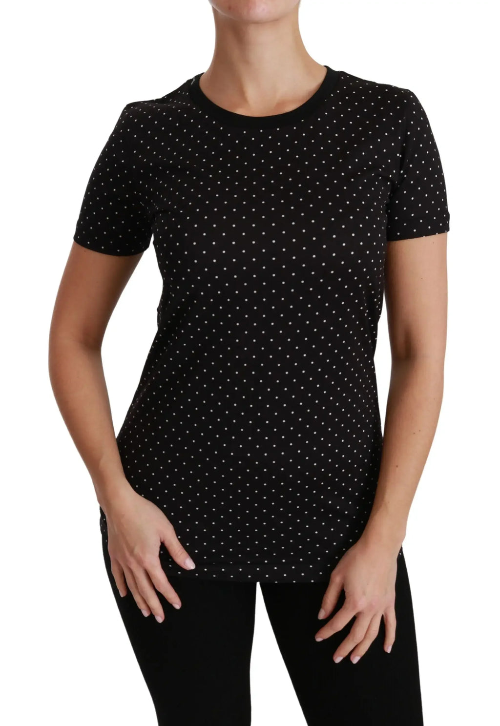 Dolce & Gabbana Black Dotted Crewneck Cotton Top T-shirt - Zeiniez