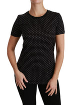 Dolce & Gabbana Black Dotted Crewneck Cotton Top T-shirt - Zeiniez