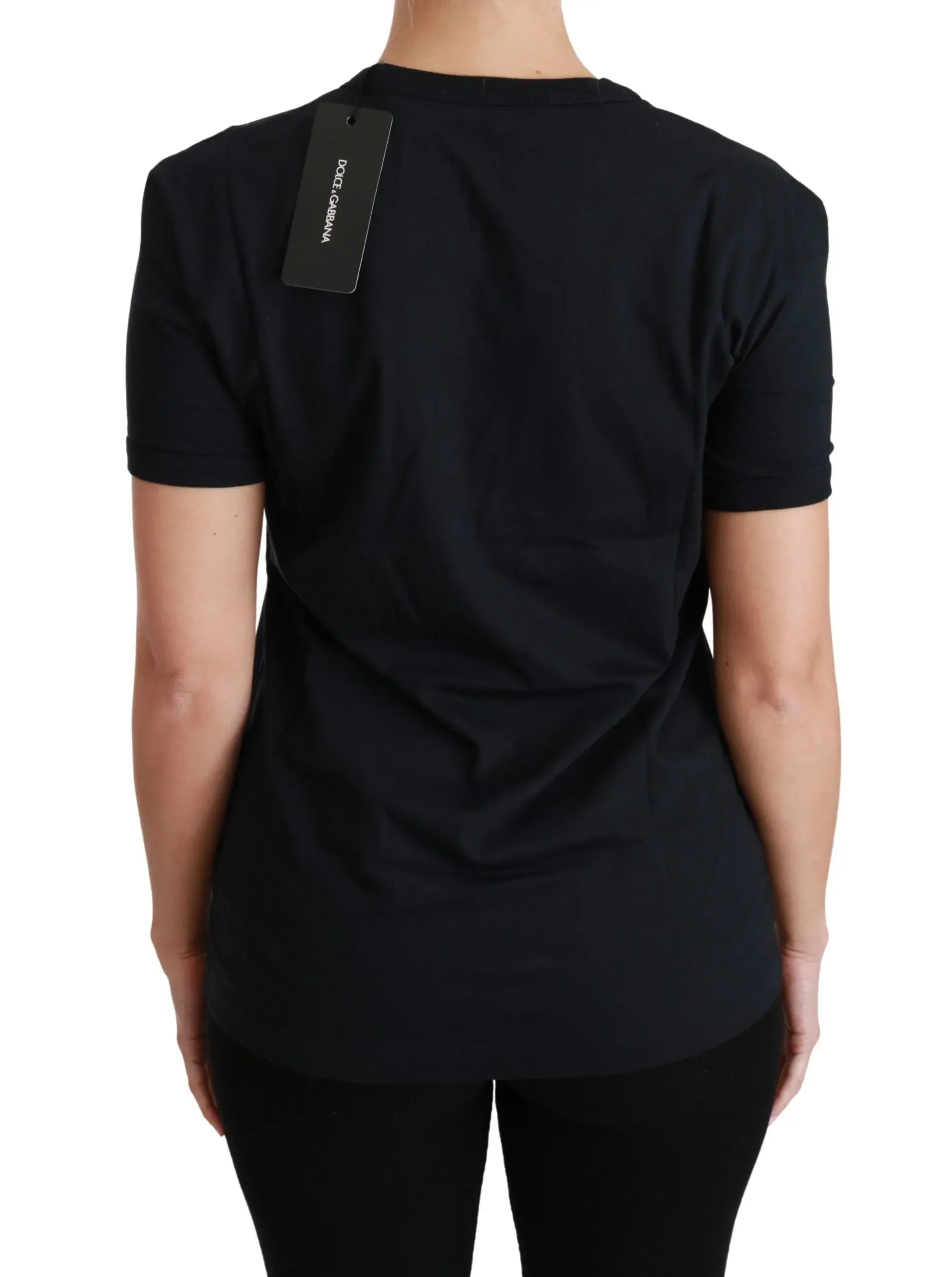 Dolce & Gabbana Blue Amore Patch Crewneck Cotton Top T-shirt - Zeiniez