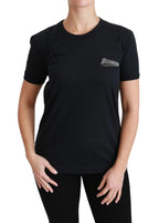 Dolce & Gabbana Blue Amore Patch Crewneck Cotton Top T-shirt - Zeiniez