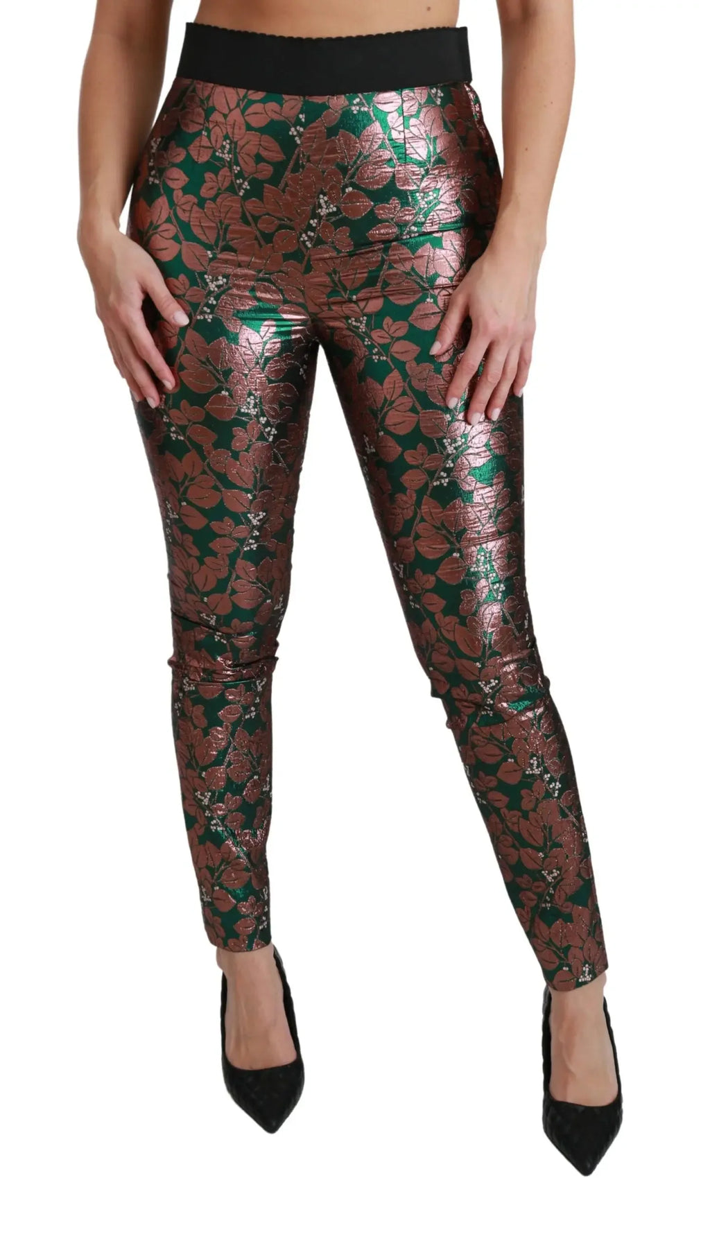 Dolce & Gabbana Green Bronze Leaf Tights Skinny Pants - Zeiniez