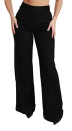 Dolce & Gabbana Black Wide Leg Flared Trouser Cashmere Pants - Zeiniez