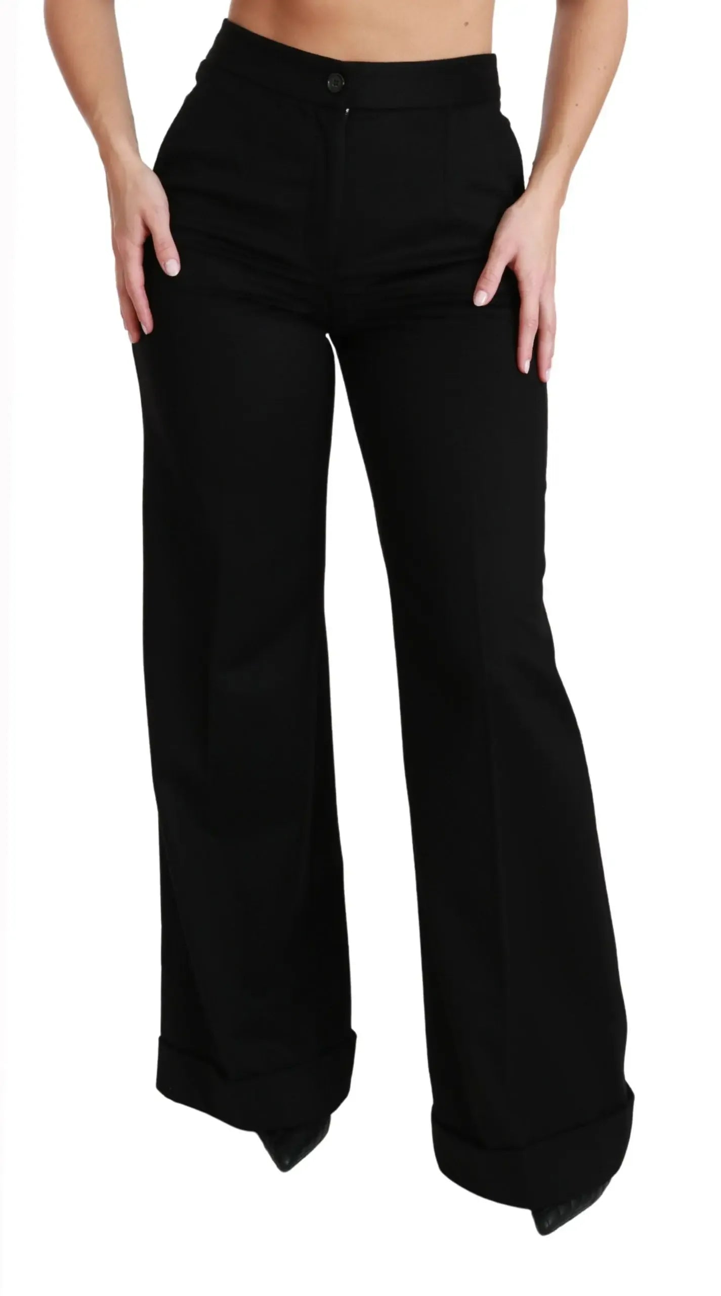 Dolce & Gabbana Black Wide Leg Flared Trouser Cashmere Pants - Zeiniez