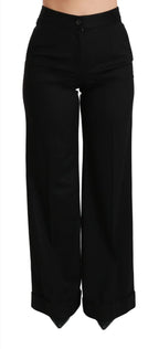 Dolce & Gabbana Black Wide Leg Flared Trouser Cashmere Pants - Zeiniez