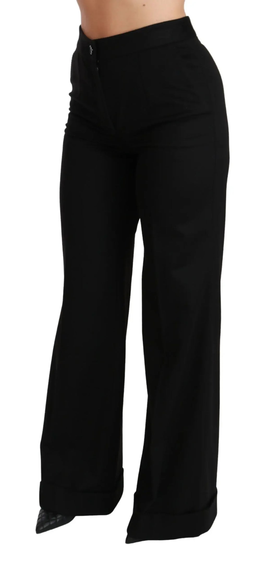 Dolce & Gabbana Black Wide Leg Flared Trouser Cashmere Pants - Zeiniez