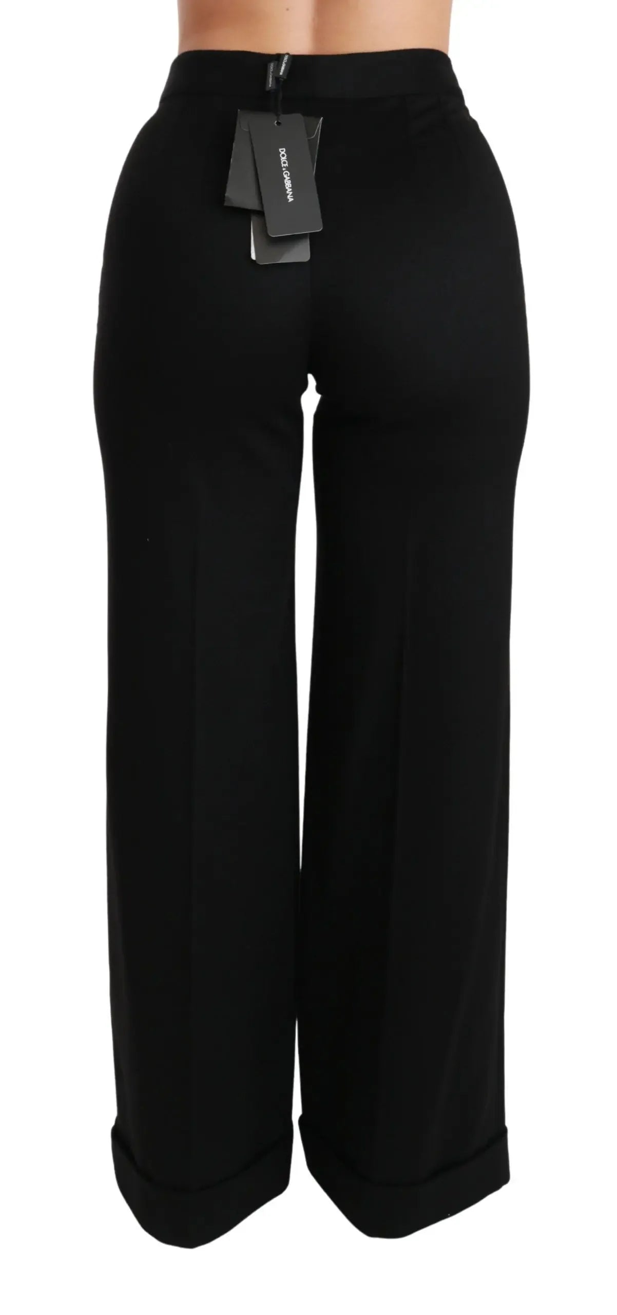 Dolce & Gabbana Black Wide Leg Flared Trouser Cashmere Pants - Zeiniez