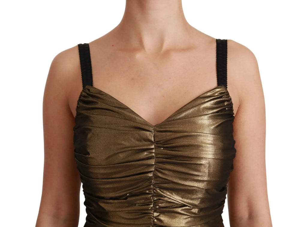 Dolce & Gabbana Gold Metallic Stretch Bodycon Ruched Dress - Zeiniez