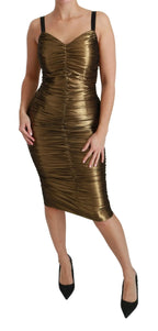 Dolce & Gabbana Gold Metallic Stretch Bodycon Ruched Dress - Zeiniez