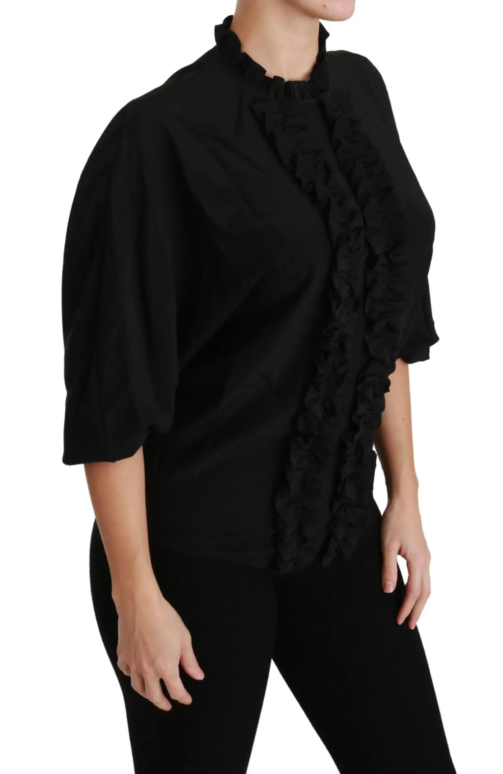 Dolce & Gabbana Black Silk Shirt Ruffled Top Blouse - Zeiniez