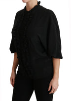 Dolce & Gabbana Black Silk Shirt Ruffled Top Blouse - Zeiniez