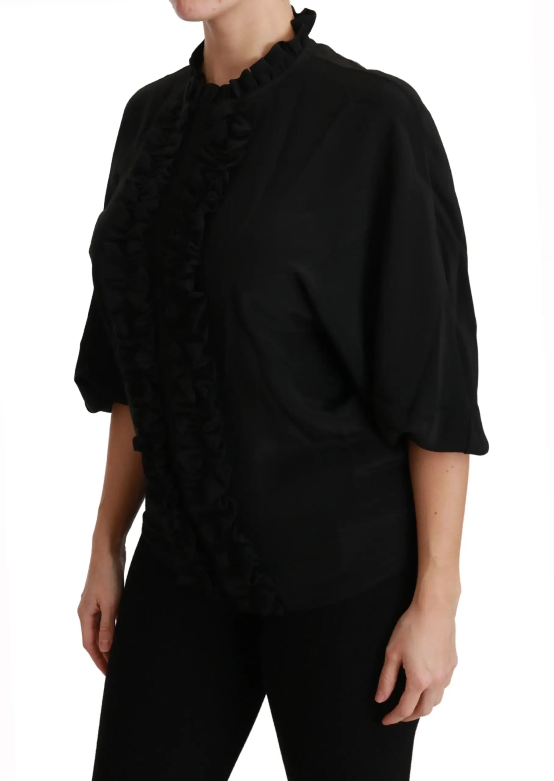 Dolce & Gabbana Black Silk Shirt Ruffled Top Blouse - Zeiniez
