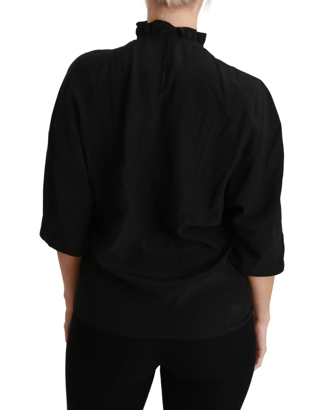 Dolce & Gabbana Black Silk Shirt Ruffled Top Blouse - Zeiniez