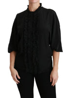 Dolce & Gabbana Black Silk Shirt Ruffled Top Blouse - Zeiniez