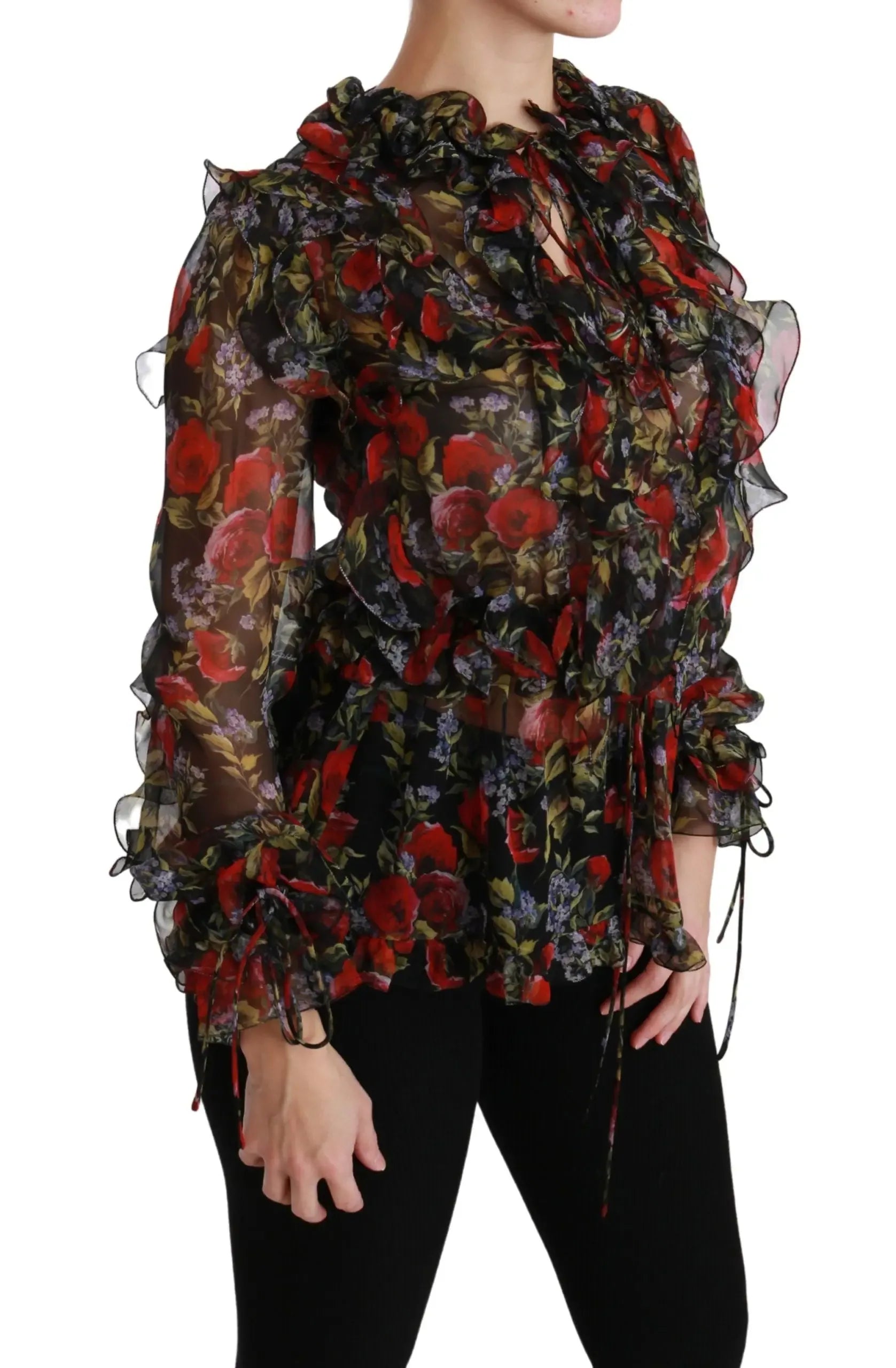 Dolce & Gabbana Black Floral Roses Blouse Silk Top - Zeiniez