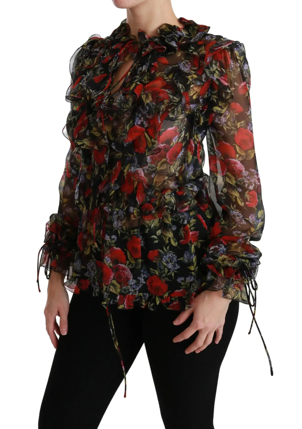 Dolce & Gabbana Black Floral Roses Blouse Silk Top - Zeiniez