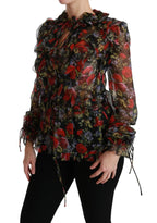 Dolce & Gabbana Black Floral Roses Blouse Silk Top - Zeiniez