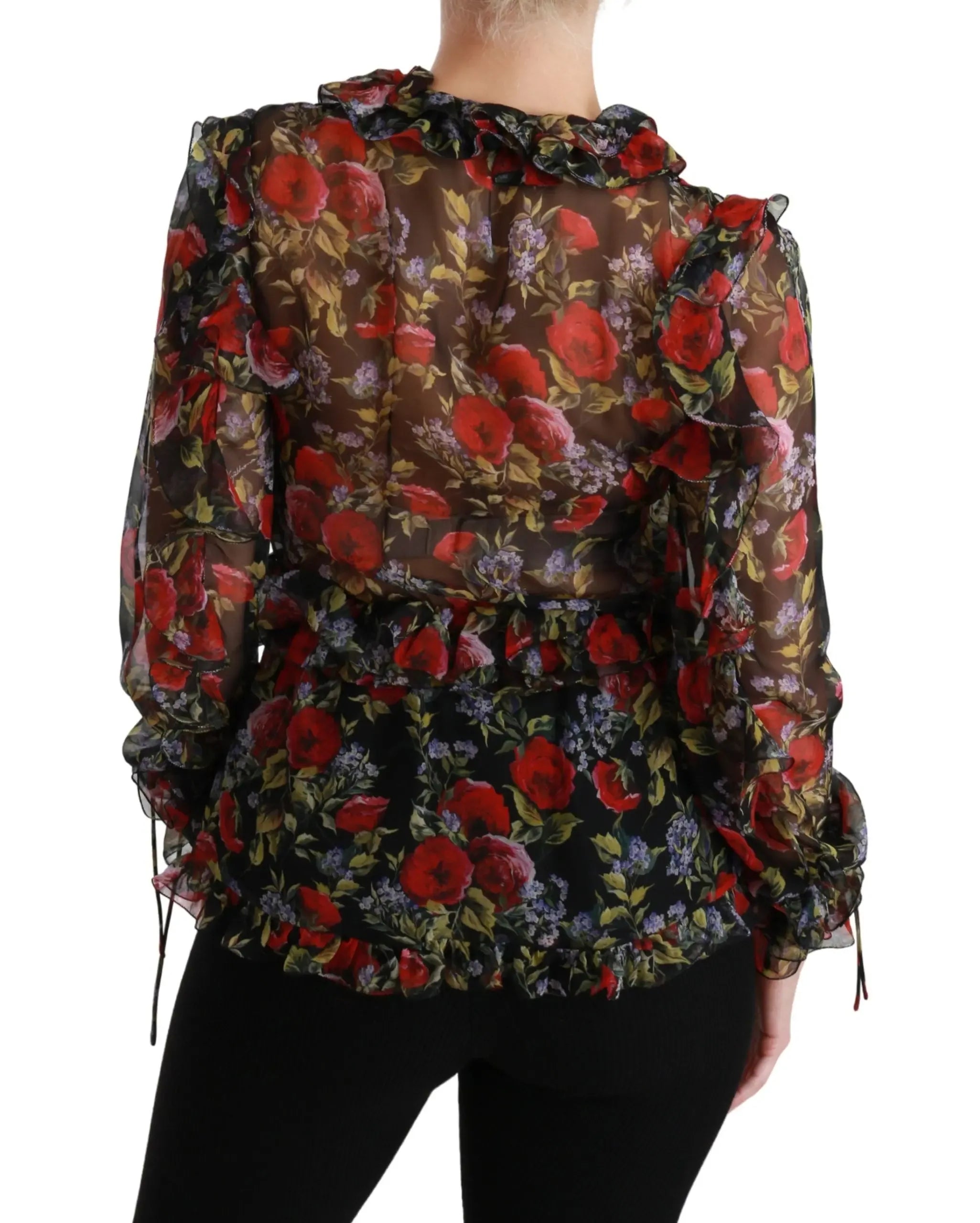 Dolce & Gabbana Black Floral Roses Blouse Silk Top - Zeiniez