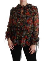 Dolce & Gabbana Black Floral Roses Blouse Silk Top - Zeiniez