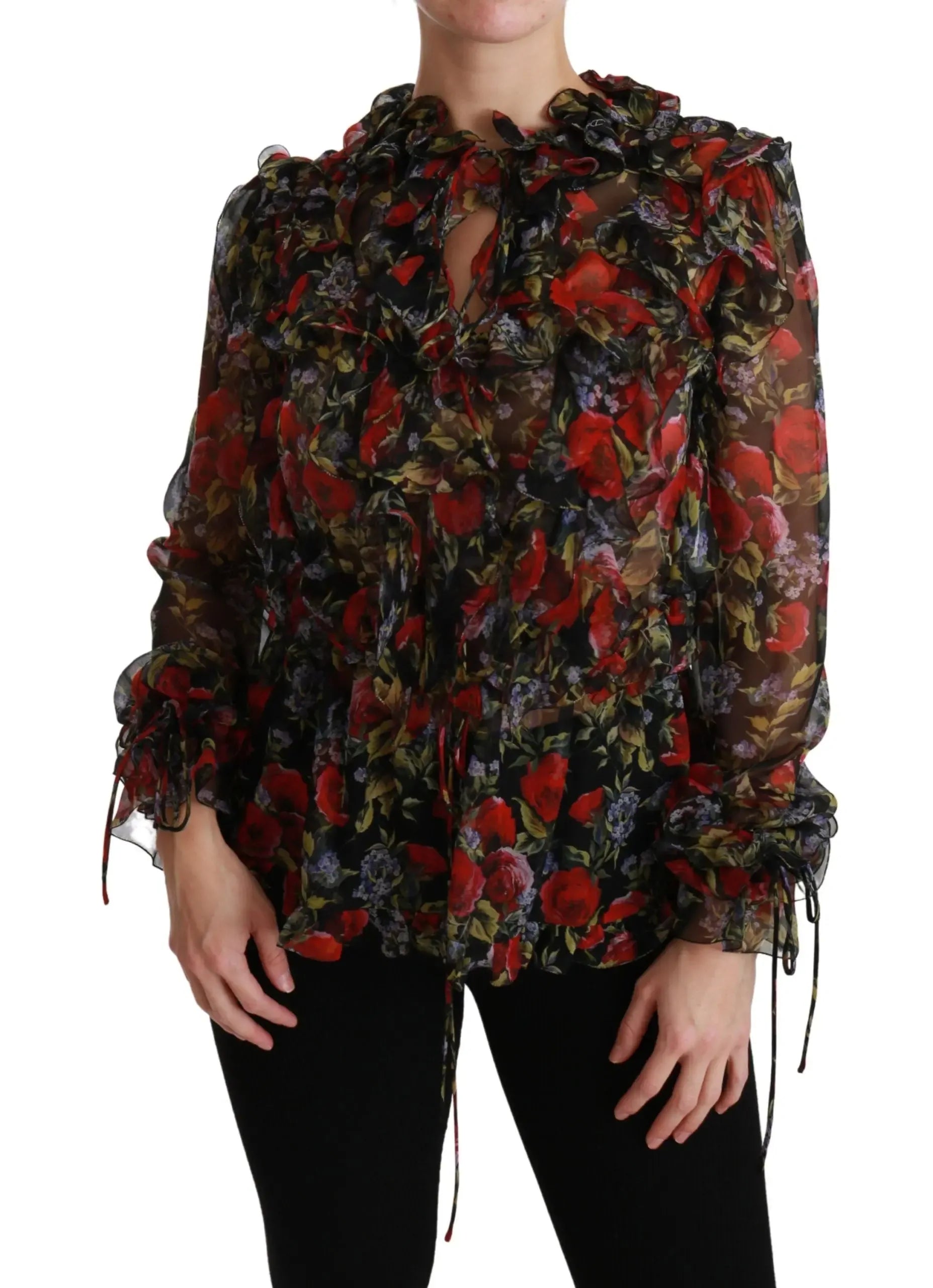 Dolce & Gabbana Black Floral Roses Blouse Silk Top - Zeiniez