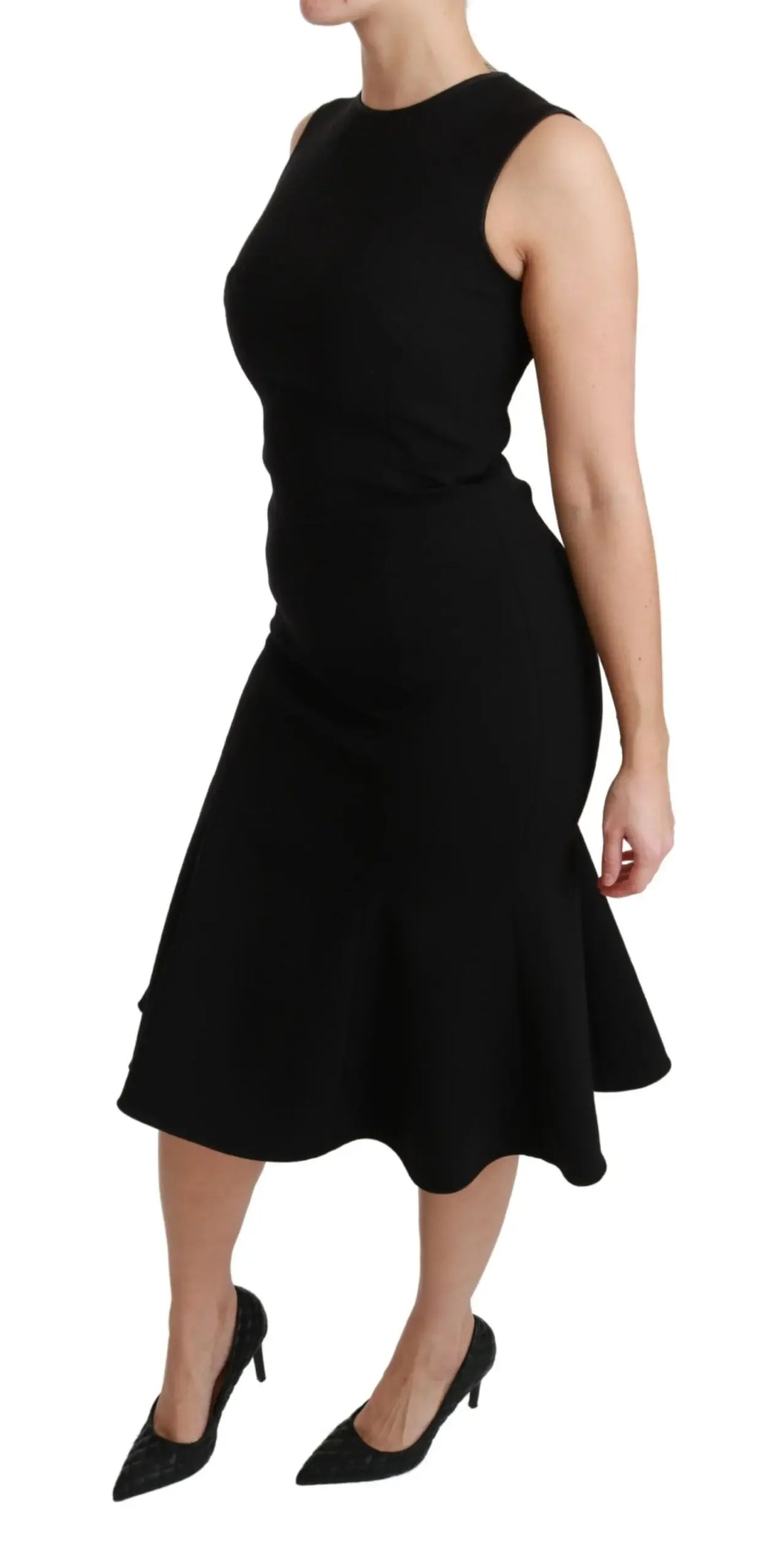 Dolce & Gabbana Black Fit Flare Wool Stretch Sheath Dress - Zeiniez
