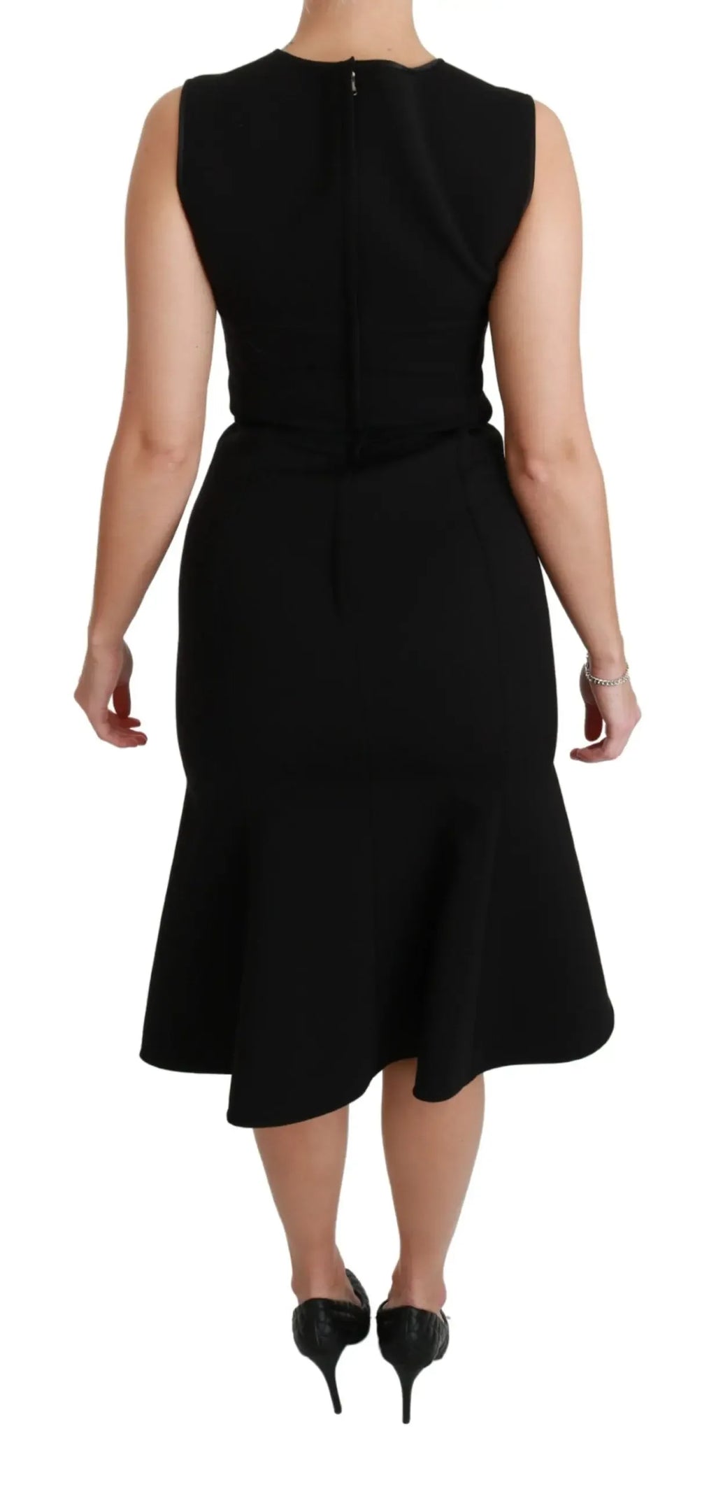 Dolce & Gabbana Black Fit Flare Wool Stretch Sheath Dress - Zeiniez