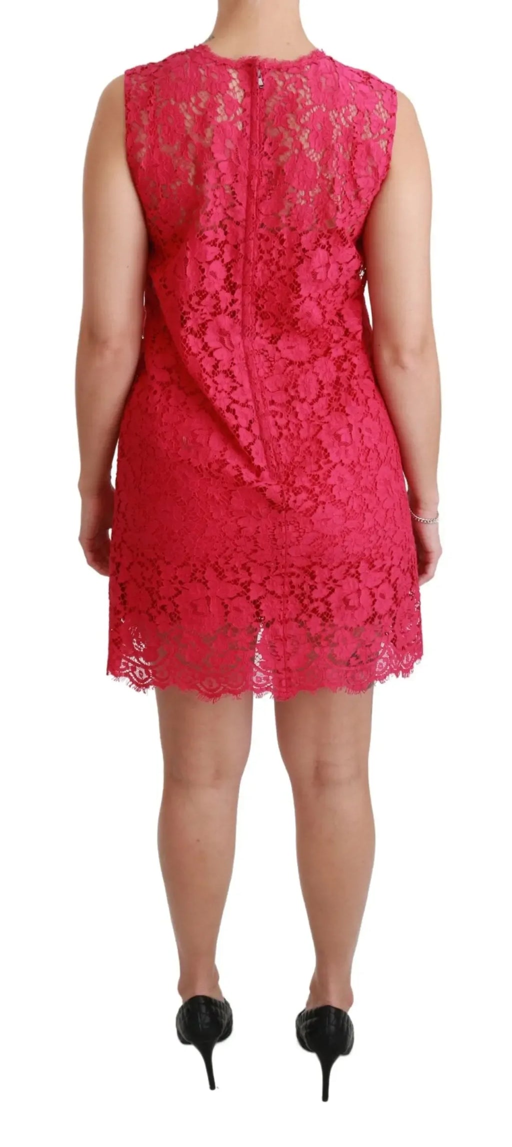 Dolce & Gabbana Pink Floral Lace Shift Gown Mini Dress - Zeiniez
